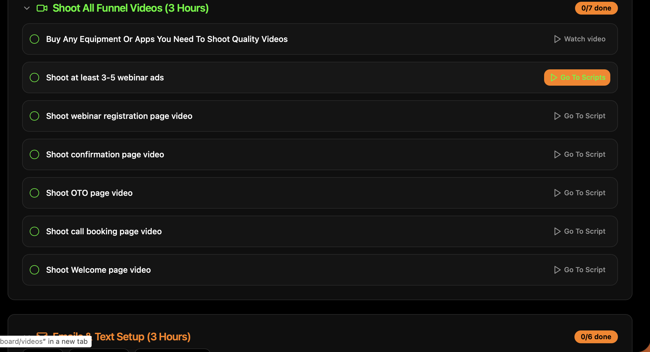 Shoot All Funnel Videos phase with per-page video tasks