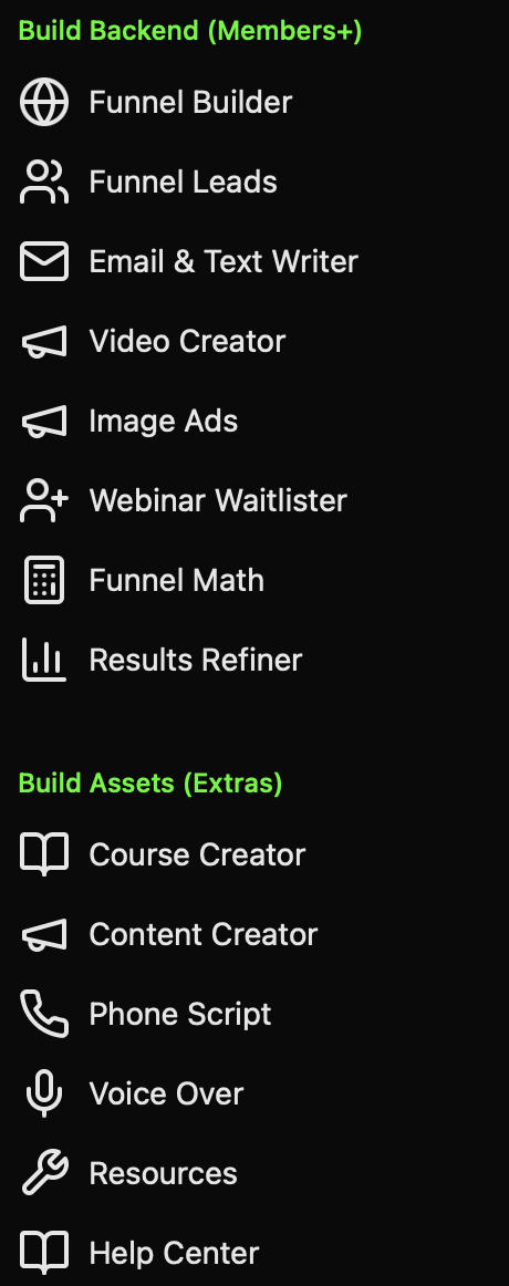 Gordon builder sidebar, bottom: Build Backend tools, Build Assets tools
